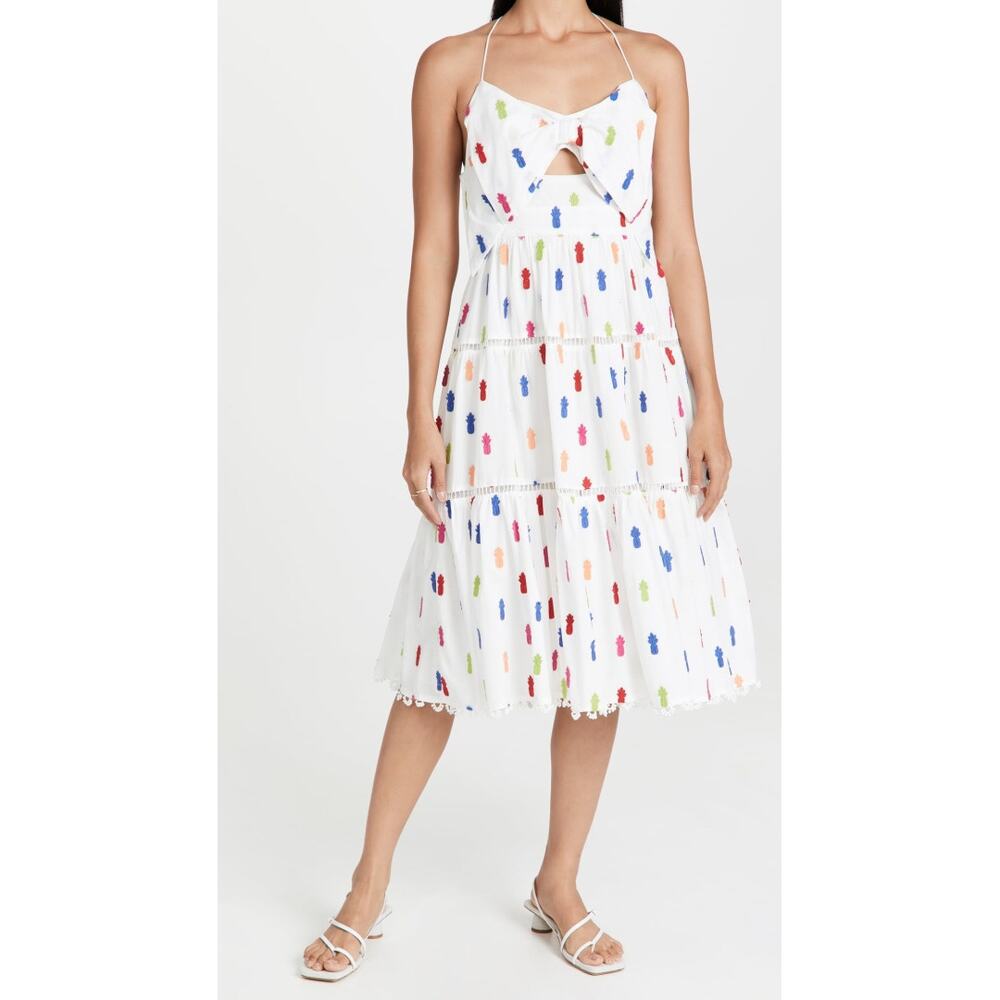 Farm Rio Multicolor Pineapple Embroidered Halter Midi Dress NWT Womens Size XL